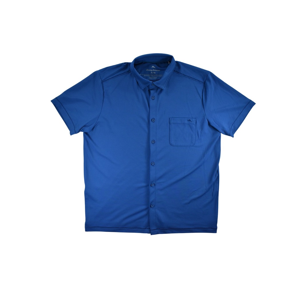 Tommy Bahama MensXL Blue Performance Micro Ribbed Short Sleeve Button Down Shirt